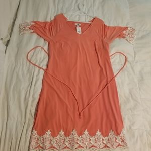 Pink dress with white lace